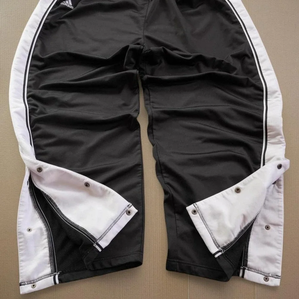 Adidas Vtg Pants Mens Sz XL Black White Track Wide Leg Elastic Waist Basketball